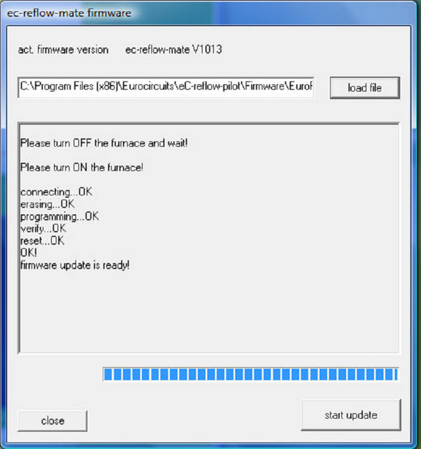 eC-reflow-mate Firmware Update Bildschirm