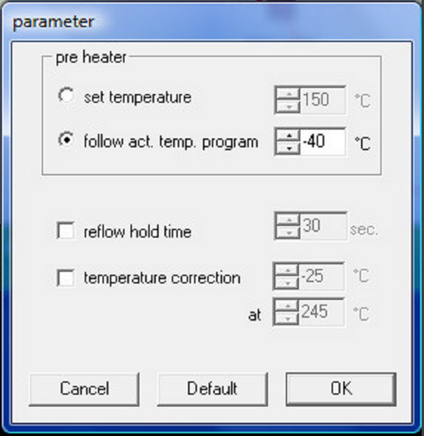Parameter settings for eC-reflow-mate